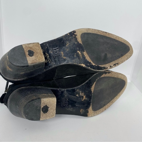 Frye Antonia Black Leather Suede Ankle Booties - Picture 5 of 5